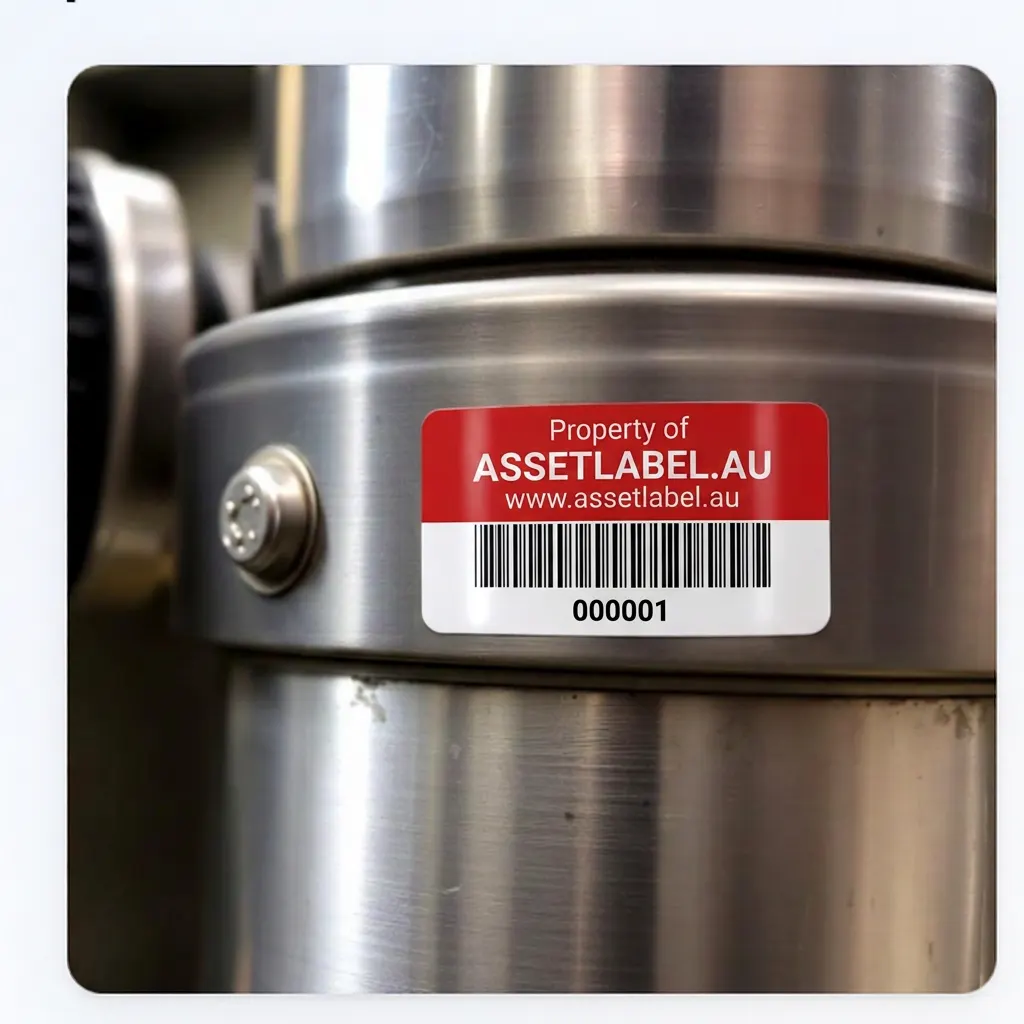 Asset label applied to industrial equipment